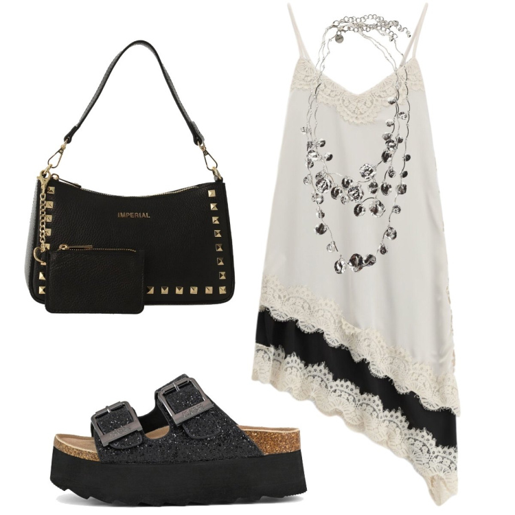Outfit donna - Serata…. Stile Glamour per Serata fuori. Abbinamento con borse a spalla, vestiti midi/longuette, collane, sandali.