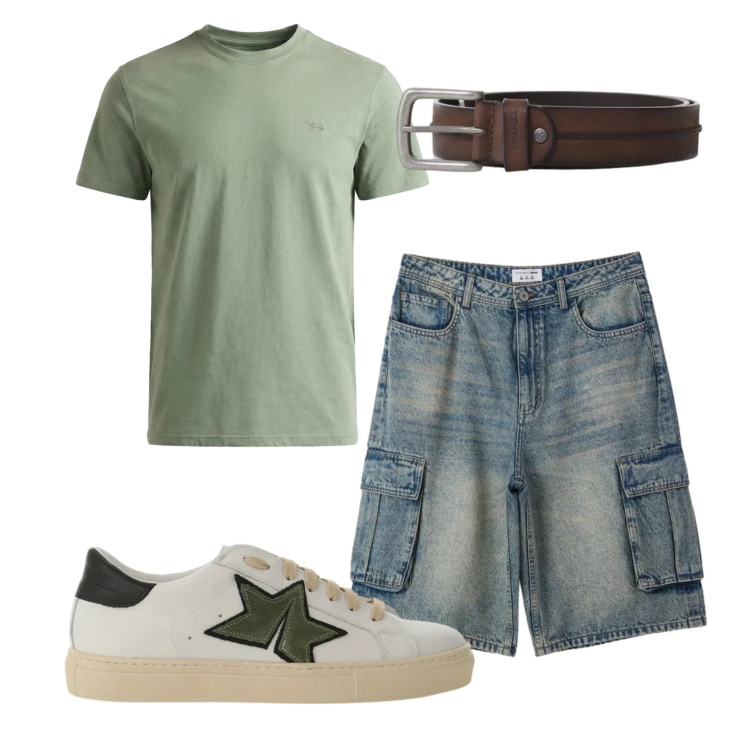 Outfit uomo - Total look #2408986. Stile Casual per Tutti i giorni. Abbinamento con pantaloni corti, sneakers, cinture, t-shirt.