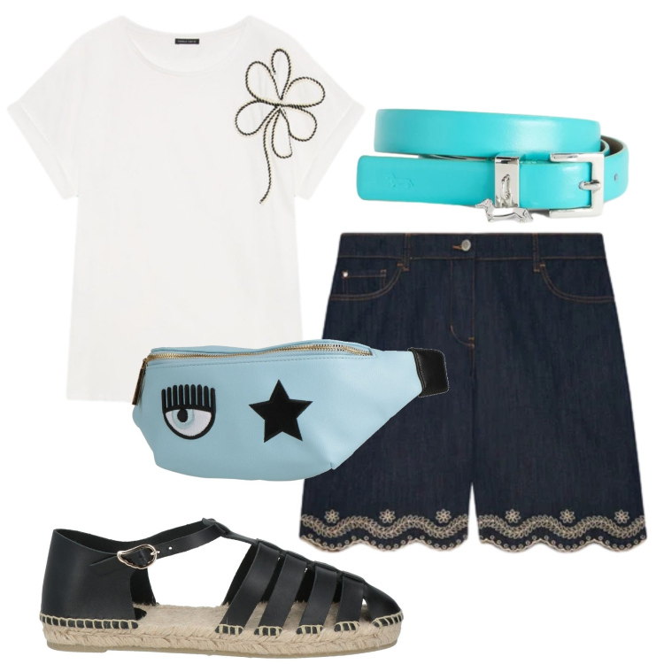Outfit donna - Total look #2408990. Stile Casual per Tutti i giorni. Abbinamento con marsupi, espadrillas, cinture, bermuda, t-shirt.
