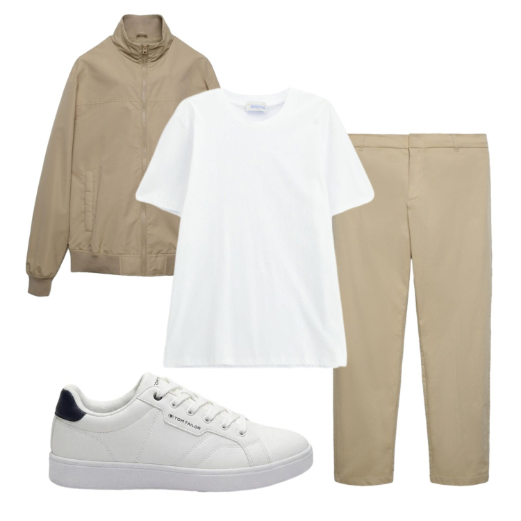 Outfit uomo - Total look #2408994. Stile Urban per Ufficio. Abbinamento con sneakers, bomber, pantaloni chino, t-shirt.