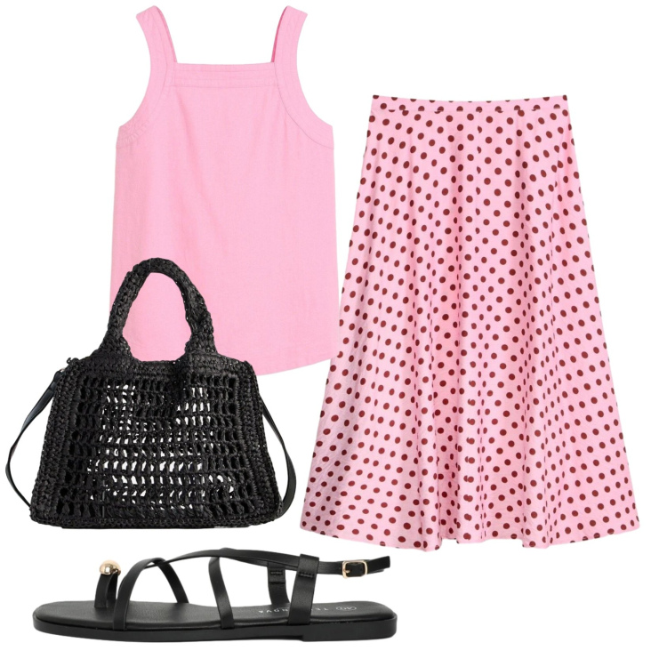 Outfit donna - Total look #2408998. Stile Basic per Tutti i giorni. Abbinamento con gonne longuette, borse a tracolla, canottiere, sandali.