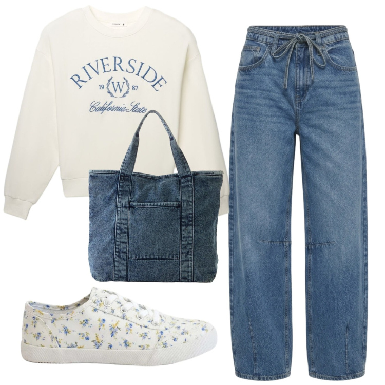 Outfit donna - Total look #2409003. Stile Casual per Tutti i giorni. Abbinamento con shopping bag, sneakers, jeans, felpe.