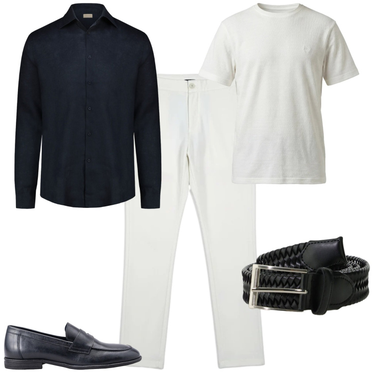 Outfit uomo - Trendy aperitivo serata speciale. Stile Trendy per Serata speciale. Abbinamento con cinture, t-shirt, scarpe stringate, camicie, pantaloni.