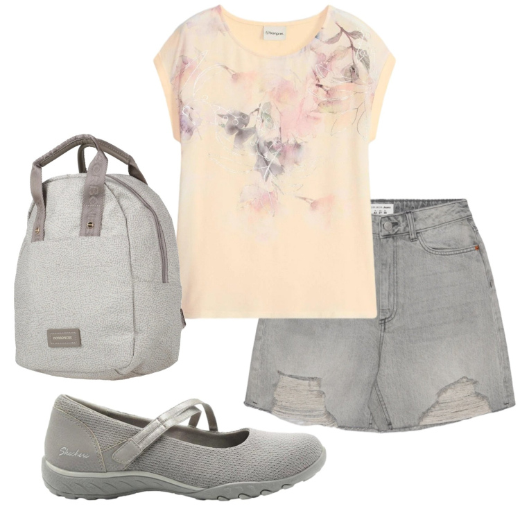 Outfit donna - Total look #2409025. Stile Casual per Scuola/Università. Abbinamento con zaini, ballerine, t-shirt, shorts.