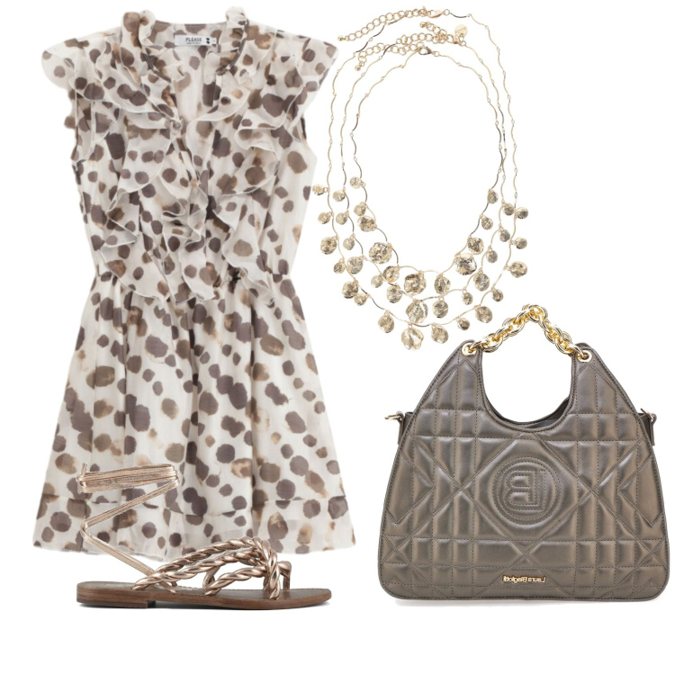 Outfit donna - Semplice eleganza. Stile Boho per Tutti i giorni. Abbinamento con vestiti lunghi, collane, borse a mano, sandali in pelle.
