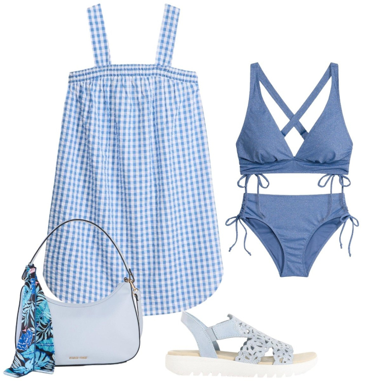 Outfit donna - Total look #2409032. Stile Basic per Mare. Abbinamento con vestiti da spiaggia, sandali col tacco, borse a mano, bikini.