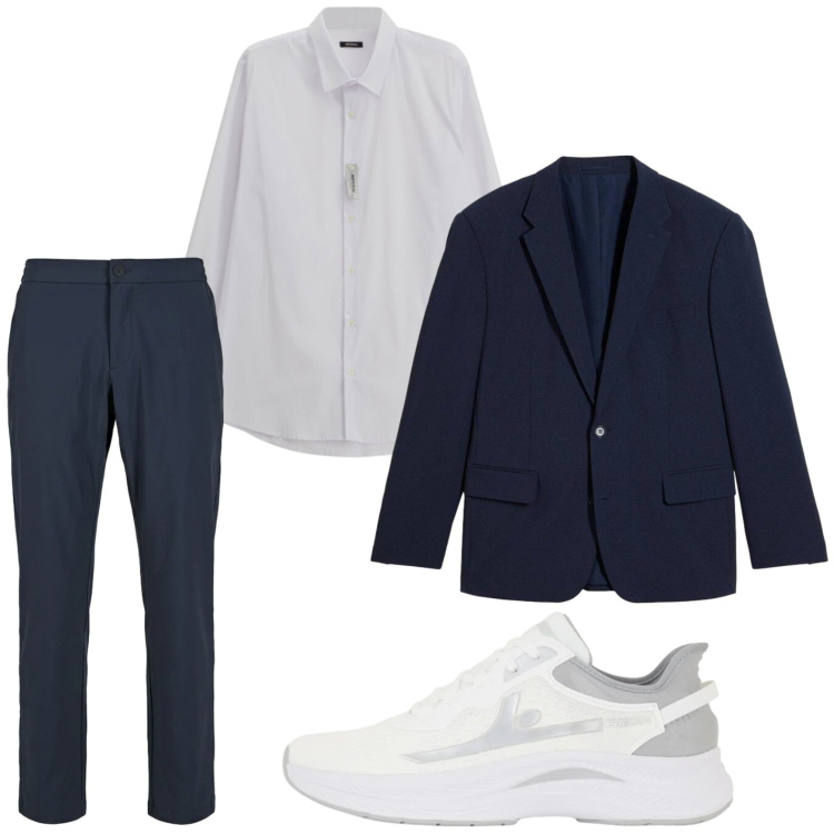 Outfit uomo - Elegante casual. Stile Casual per Ufficio. Abbinamento con giacche, camicie, sneakers, pantaloni.