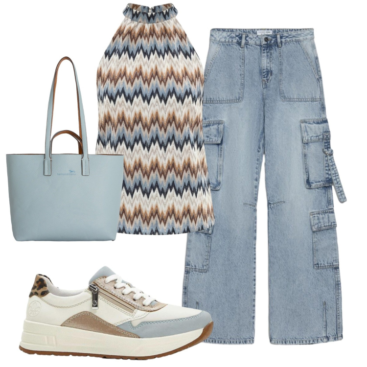 Outfit donna - Total look #2409039. Stile Casual per Tutti i giorni. Abbinamento con sneakers, jeans, canottiere, shopping bag.