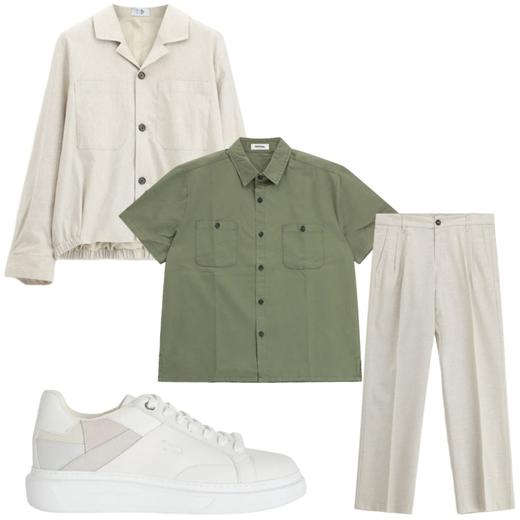 Outfit uomo - Camicia green. Stile Trendy per Tutti i giorni. Abbinamento con pantaloni, cappotti, camicie a manica corta, sneakers.