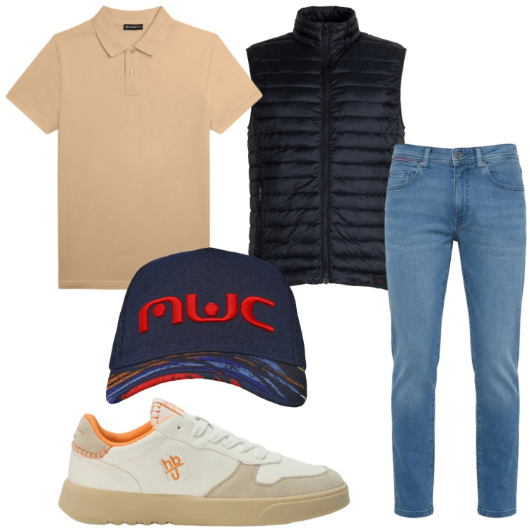 Outfit uomo - La polo iconica. Stile Casual per Tutti i giorni. Abbinamento con cappelli con visiera, sneakers, jeans slim fit, piumini, polo.