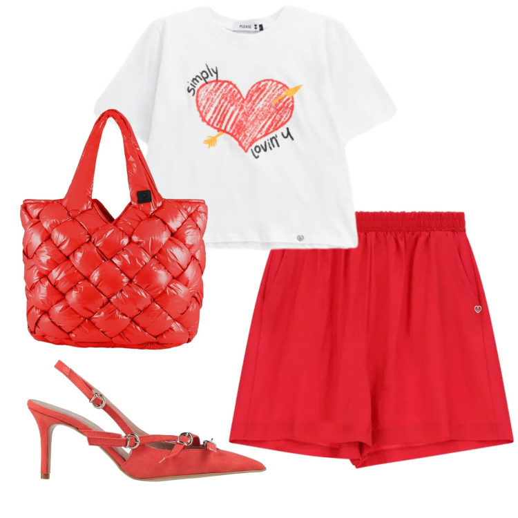 Outfit donna - Total look #2409051. Stile Basic per Tutti i giorni. Abbinamento con décolleté, shorts, t-shirt, borse tote.