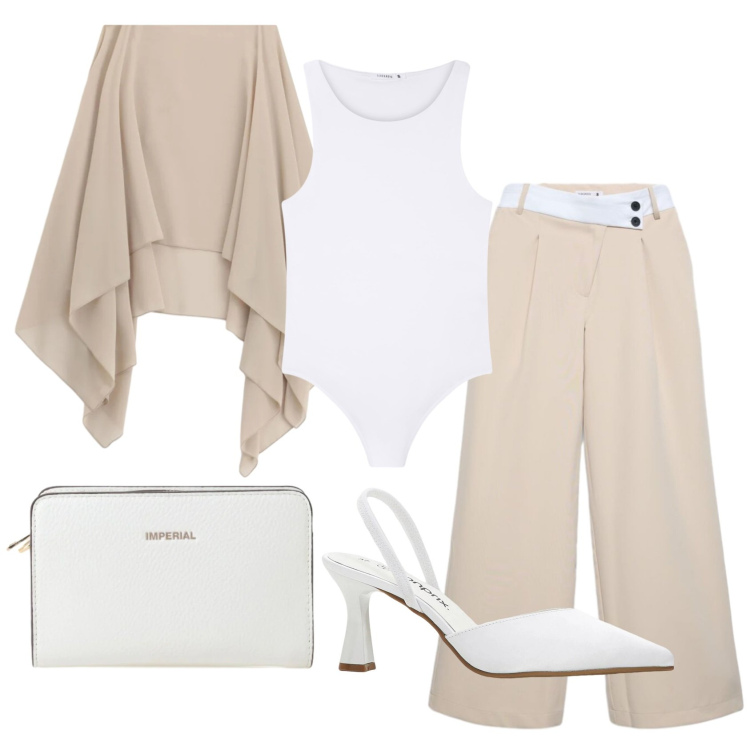 Outfit donna - Total look #2409053. Stile Bon Ton per Cerimonia. Abbinamento con décolleté, top, pantaloni, borse a tracolla, cappe.