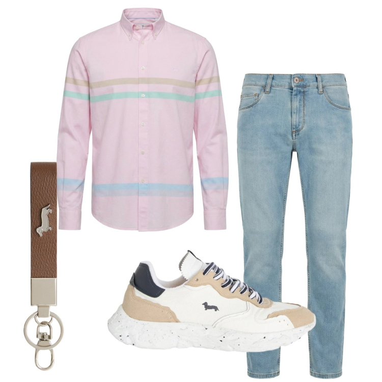 Outfit uomo - Total look #2409059. Stile Trendy per Tutti i giorni. Abbinamento con portachiavi, jeans slim fit, sneakers, camicie.