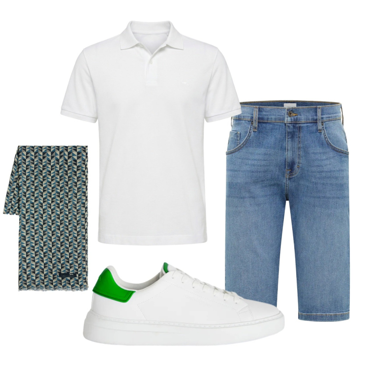 Outfit uomo - Total look #2409065. Stile Casual per Tutti i giorni. Abbinamento con bermuda, polo, sciarpe, sneakers.