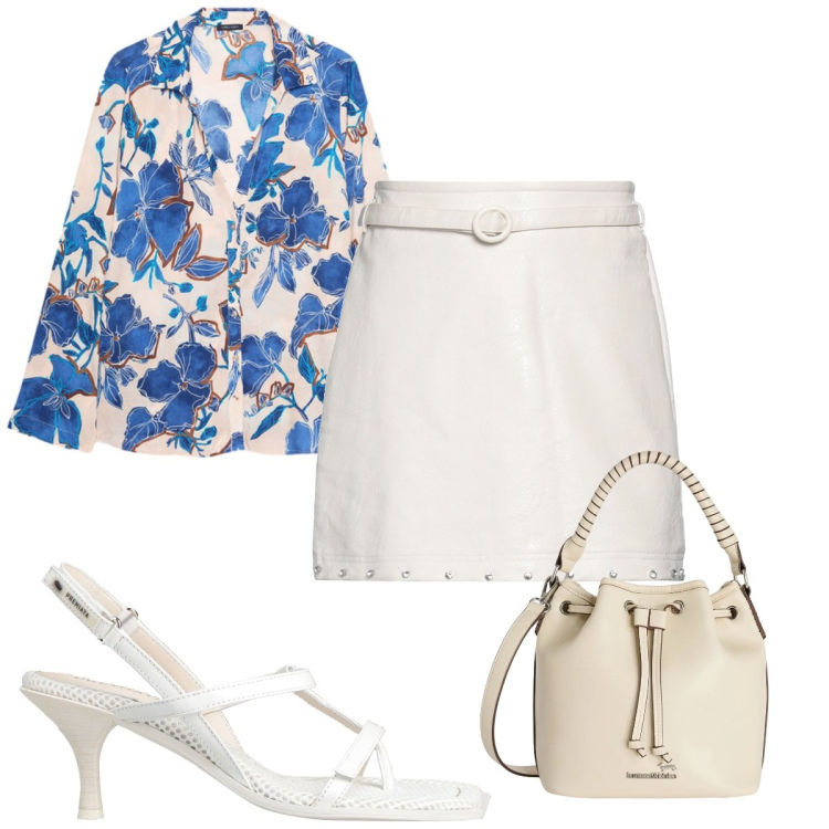 Outfit donna - Total look #2409069. Stile Trendy per Tutti i giorni. Abbinamento con minigonne, infradito, borse a secchiello, camicie.