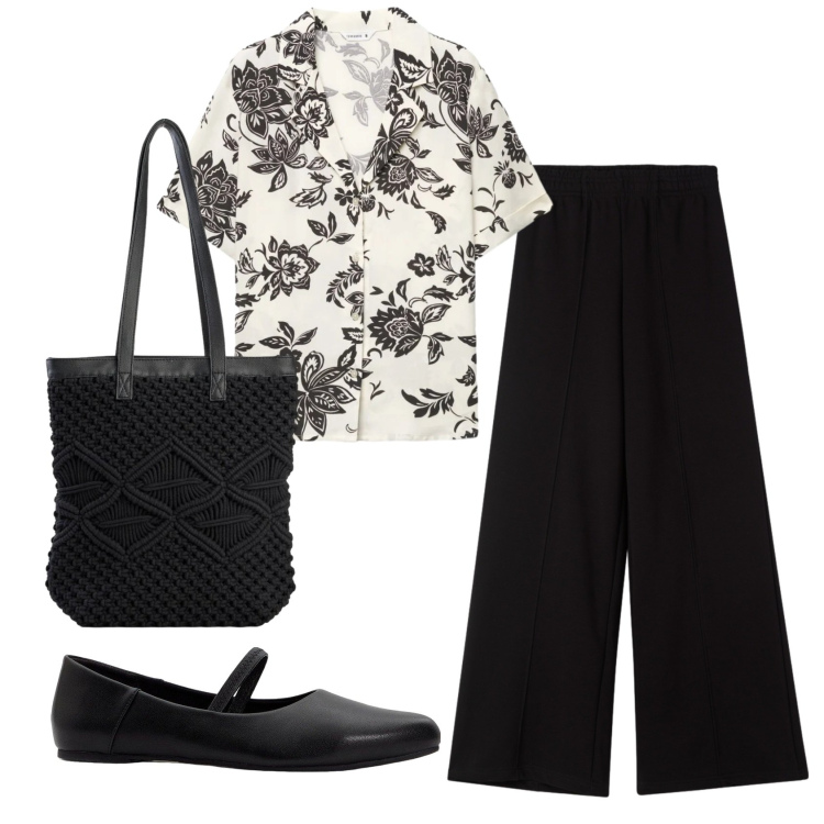 Outfit donna - Total look #2409075. Stile Basic per Ufficio. Abbinamento con ballerine, shopping bag, pantaloni, camicie a manica corta.