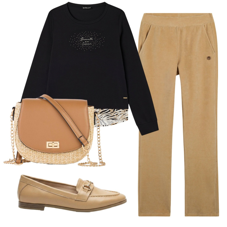 Outfit donna - Total look #2409077. Stile Basic per Tutti i giorni. Abbinamento con borse a tracolla, mocassini, pantaloni, felpe.