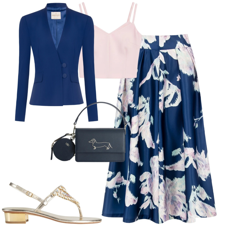 Outfit donna - Rinascimento. Stile Romantica per Serata fuori. Abbinamento con infradito, borse a tracolla, gonne longuette, blazer, top.