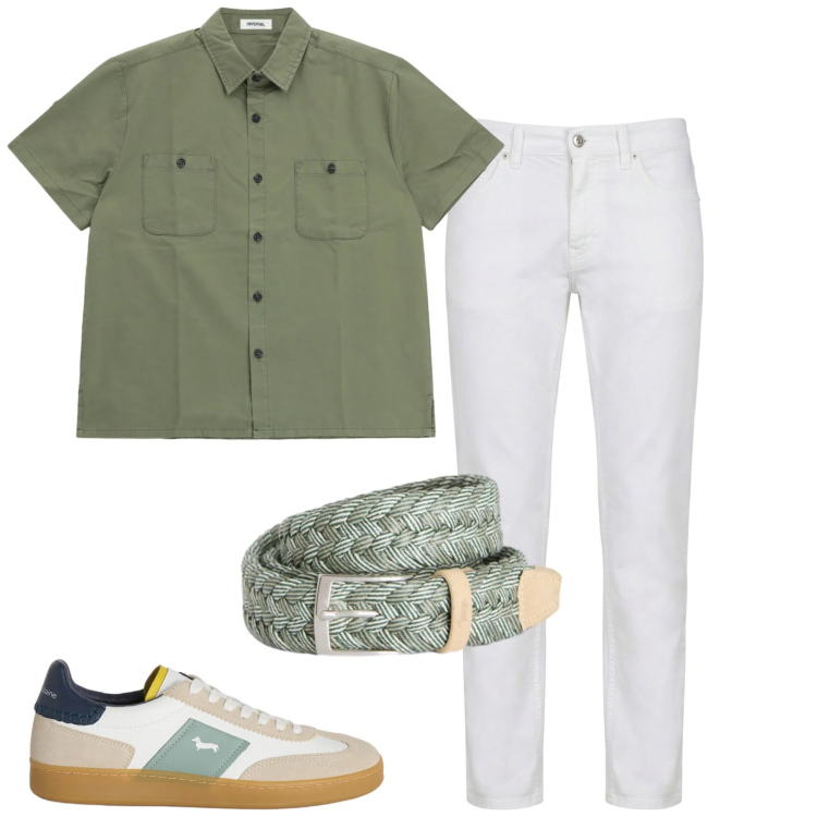 Outfit uomo - City. Stile Casual per Tutti i giorni. Abbinamento con camicie a manica corta, pantaloni, cinture, sneakers.