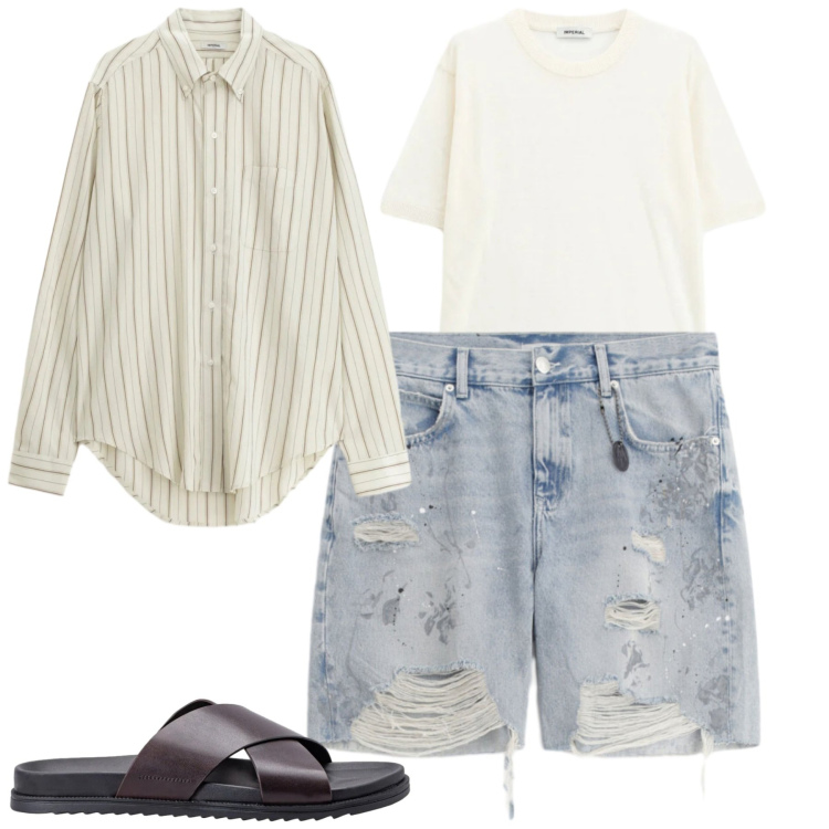 Outfit uomo - Relax. Stile Casual per Tutti i giorni. Abbinamento con camicie, bermuda, t-shirt, sandali.