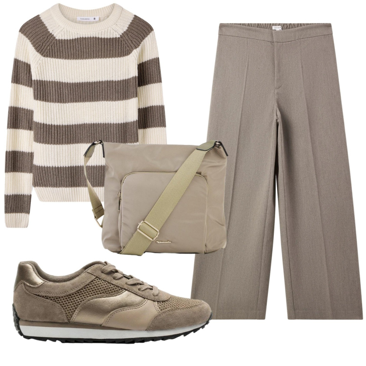 Outfit donna - Total look #2409114. Stile Basic per Ufficio. Abbinamento con borse a tracolla, sneakers, pantaloni, maglieria.