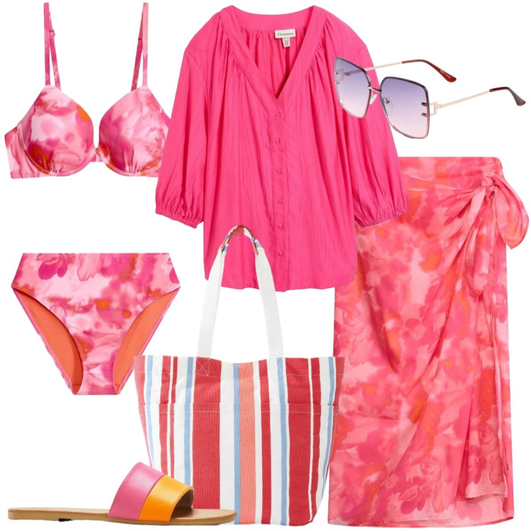 Outfit donna - Bonprix - Endless Summer. Stile Casual chic per Mare. Abbinamento con ciabatte, shopping bag, occhiali da sole, vestiti da spiaggia, bluse, bikini.