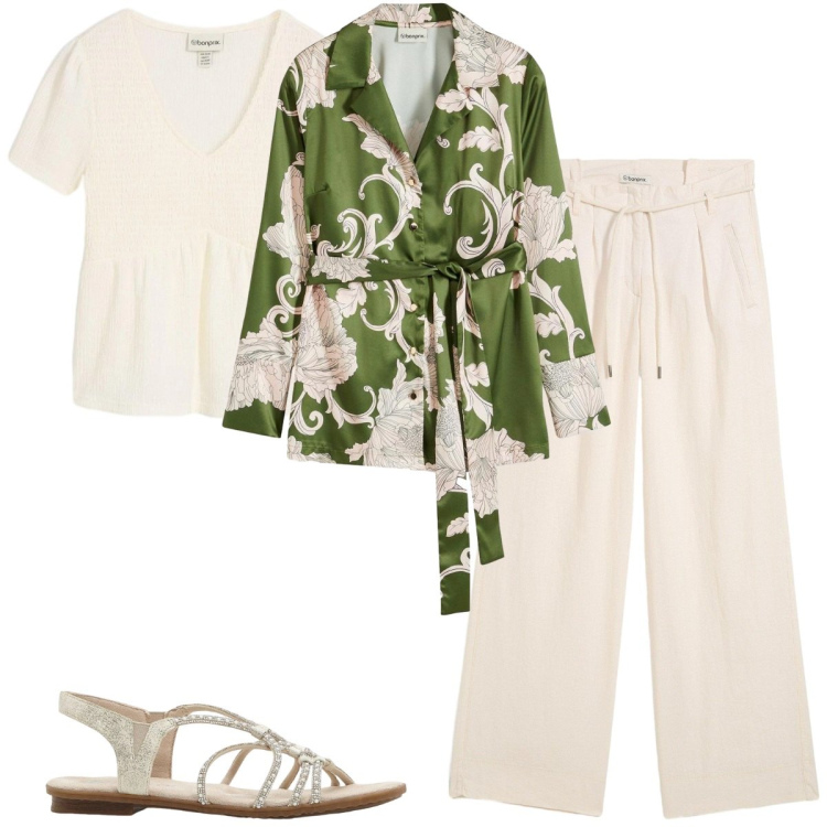 Outfit donna - Bonprix - Endless Summer. Stile Casual chic per Ufficio. Abbinamento con bluse, pantaloni, t-shirt, sandali.