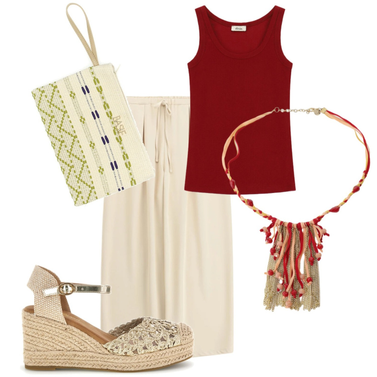 Outfit donna - Hot in the city. Stile Glamour per Tutti i giorni. Abbinamento con cappotti, pantaloni a palazzo, top, pochette, zeppe.