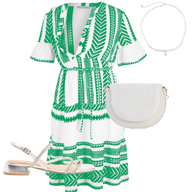 Outfit donna - Light green. Stile Bon Ton per Tutti i giorni. Abbinamento con vestiti corti, borse a tracolla, sandali, collane.