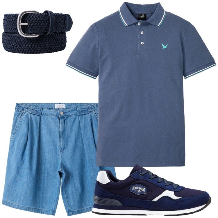Outfit uomo - Tempo libero. Stile Casual per Tutti i giorni. Abbinamento con polo, sneakers, shorts, cinture.