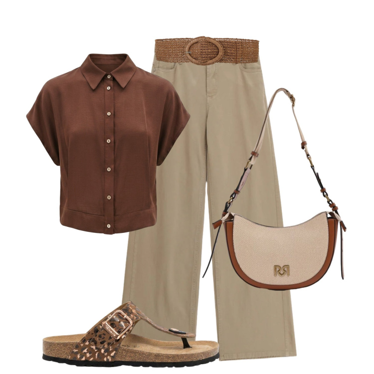 Outfit donna - La camicetta in raso. Stile Urban per Tutti i giorni. Abbinamento con cinture, infradito, borse a tracolla, camicie a manica corta, pantaloni.