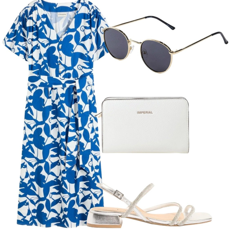 Outfit donna - Total look #2409154. Stile Chic per Serata fuori. Abbinamento con vestiti midi/longuette, occhiali da sole, sandali, borse a tracolla.
