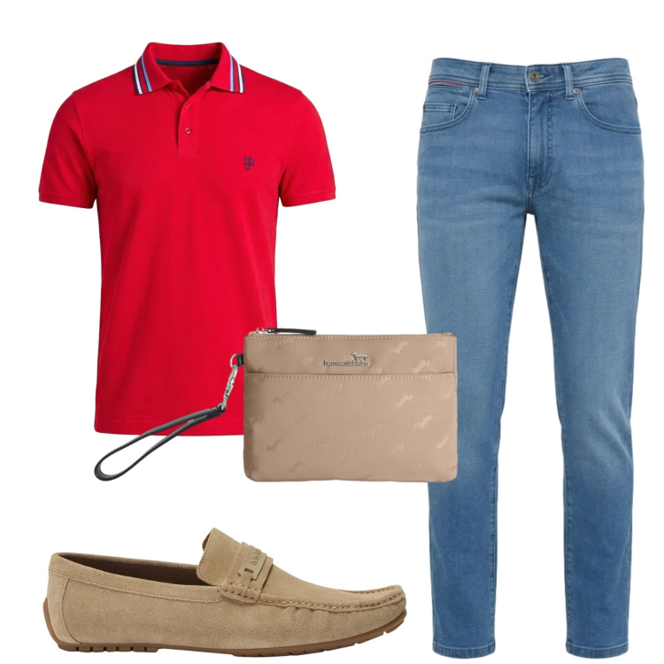 Outfit uomo - Total look #2409155. Stile Casual per Tutti i giorni. Abbinamento con borse sportive, scarpe stringate, jeans slim fit, polo.