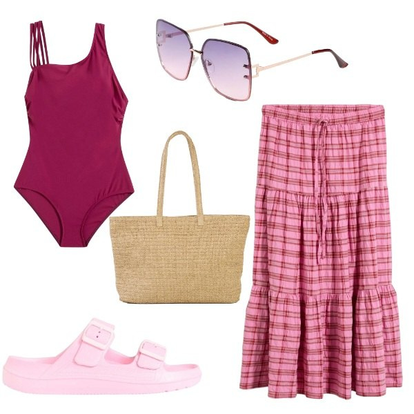 Outfit donna - Mare sto arrivando!. Stile Boho per Mare. Abbinamento con gonne longuette, costumi interi, occhiali da sole, ciabatte, shopping bag.
