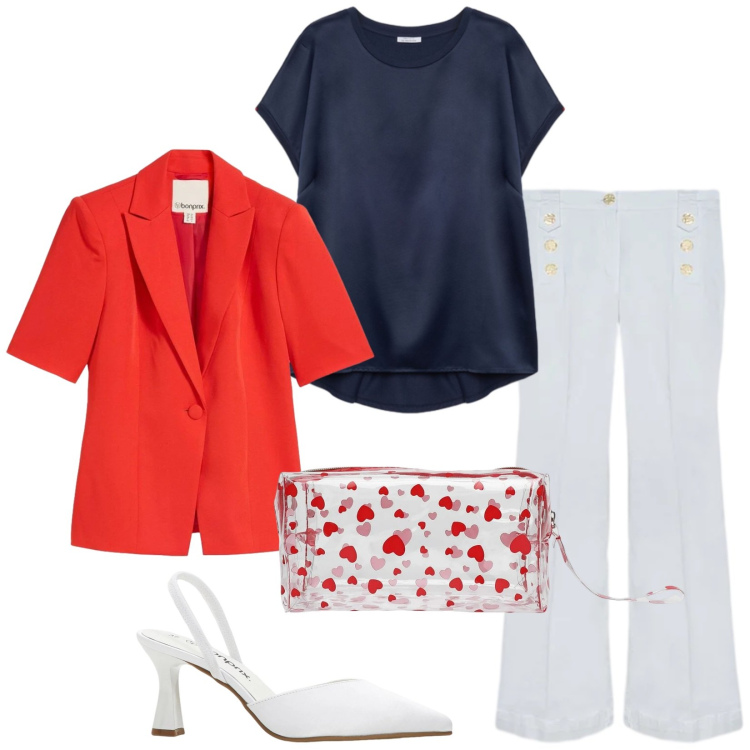 Outfit donna - Total look #2409173. Stile Chic per Ufficio. Abbinamento con blazer, décolleté, valigie, bluse, jeans.