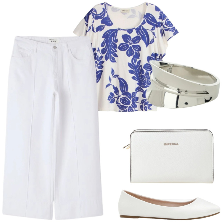 Outfit donna - Total look #2409174. Stile Casual per Tutti i giorni. Abbinamento con t-shirt, ballerine, pantaloni, borse a tracolla, braccialetti.