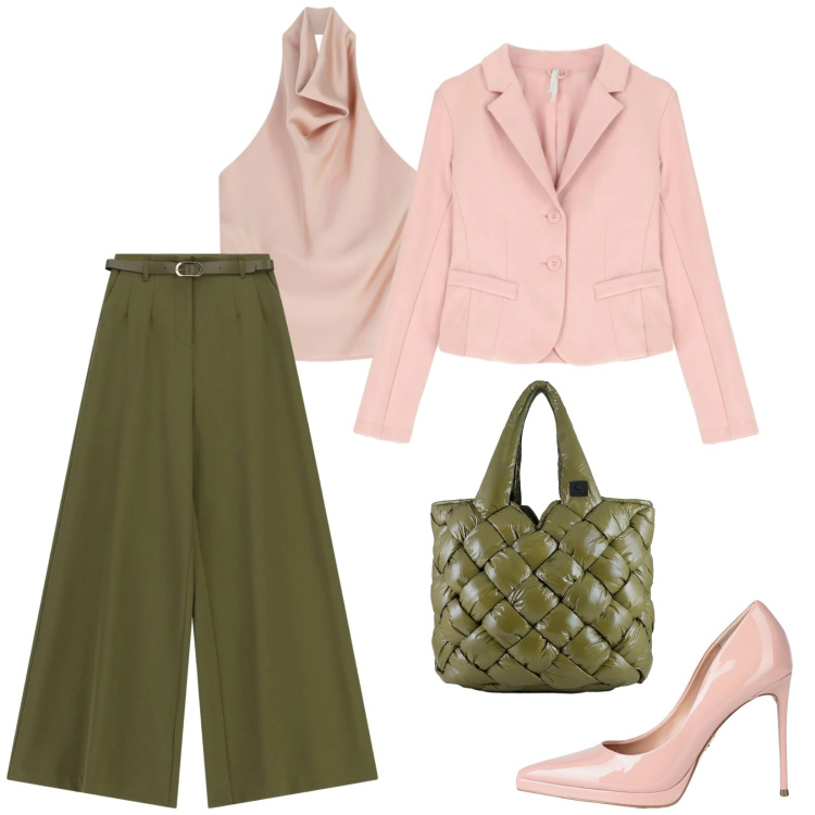 Outfit donna - Total look #2409177. Stile Chic per Serata fuori. Abbinamento con décolleté, top, blazer, pantaloni a palazzo, borse tote.