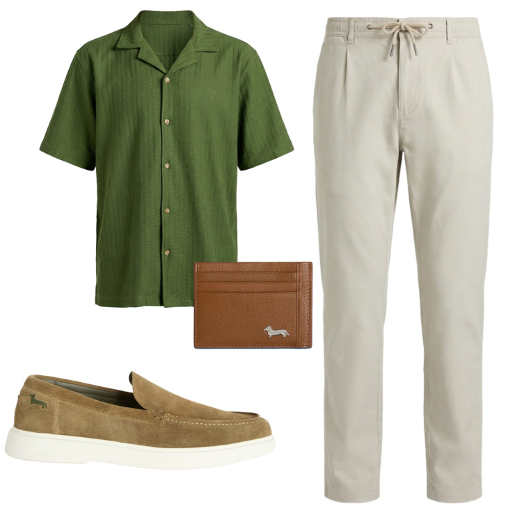Outfit uomo - Total look #2409199. Stile Casual per Tutti i giorni. Abbinamento con portafogli, camicie a manica corta, pantaloni, scarpe stringate.