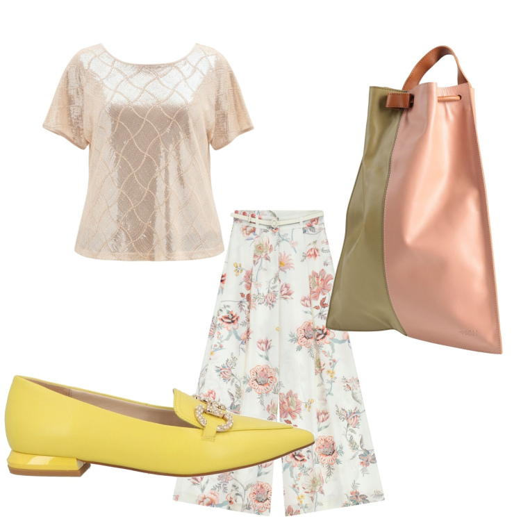 Outfit donna - Total look #2409202. Stile Casual chic per Tutti i giorni. Abbinamento con pantaloni a palazzo, bluse, zaini, mocassini.