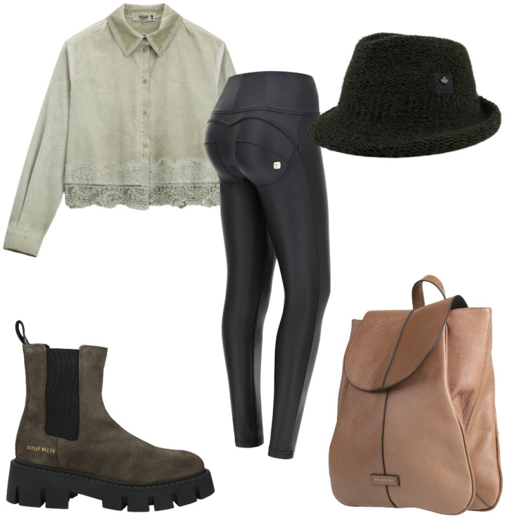 Outfit donna - Total look #2409245. Stile Trendy per Tutti i giorni. Abbinamento con stivaletti chelsea, zaini, camicie, cappelli, pantaloni skinny.