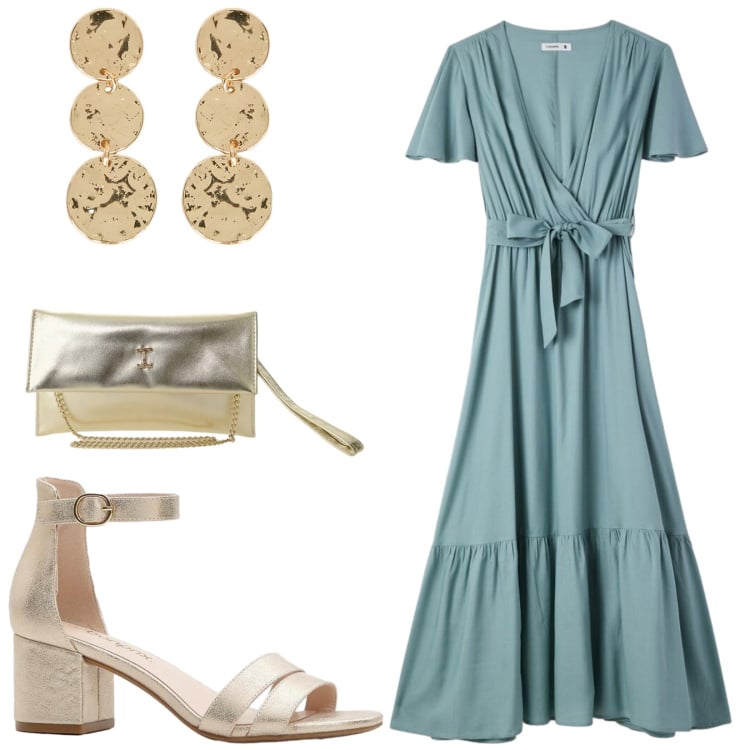 Outfit donna - Total look #2409262. Stile Chic per Serata fuori. Abbinamento con sandali col tacco, vestiti lunghi, borse a tracolla, orecchini.