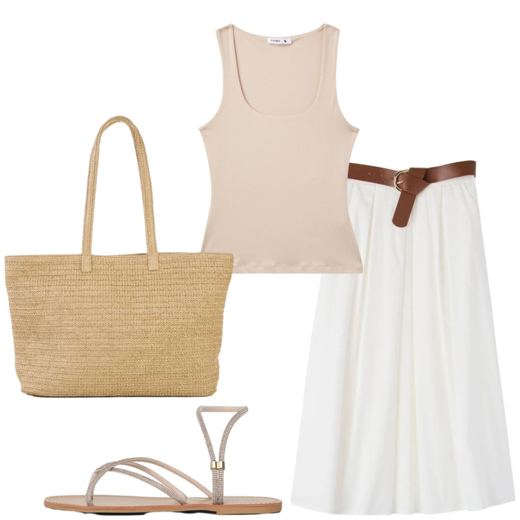 Outfit donna - Total look #2409270. Stile Casual per Tutti i giorni. Abbinamento con shopping bag, gonne longuette, canottiere, sandali.