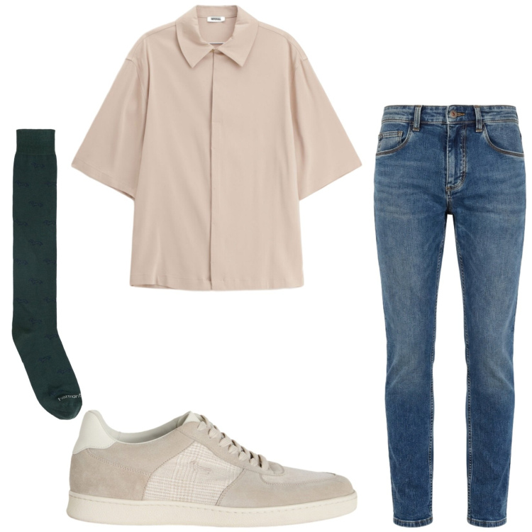 Outfit uomo - Total look #2409271. Stile Casual per Tutti i giorni. Abbinamento con calzini, jeans slim fit, sneakers, camicie a manica corta.