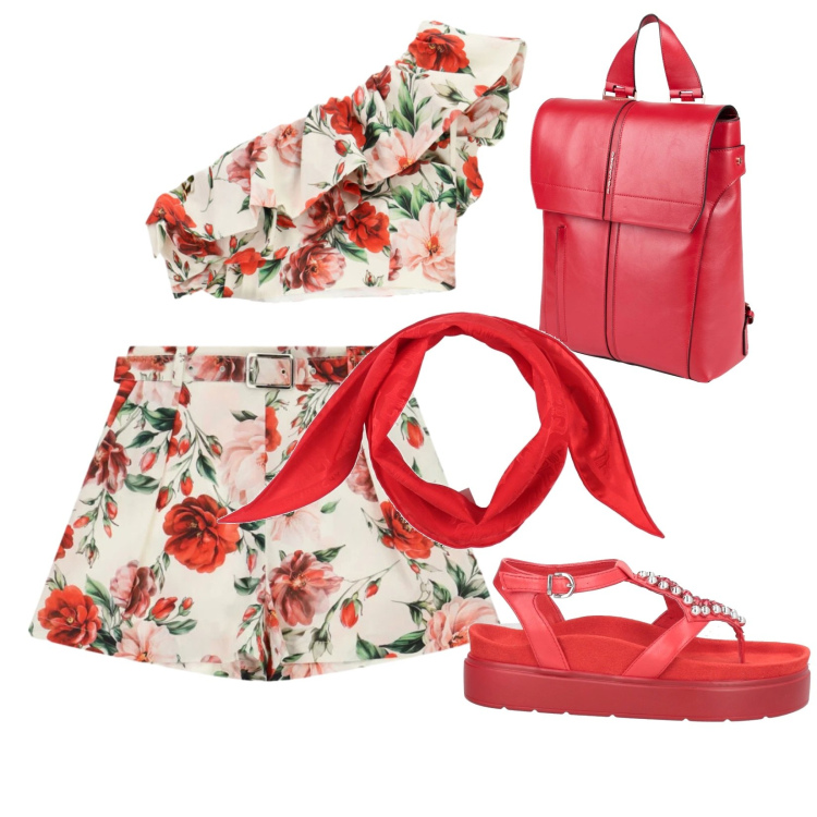 Outfit donna - Total look #2409288. Stile Casual chic per Serata fuori. Abbinamento con ciabatte, sciarpe, zaini, top, shorts.
