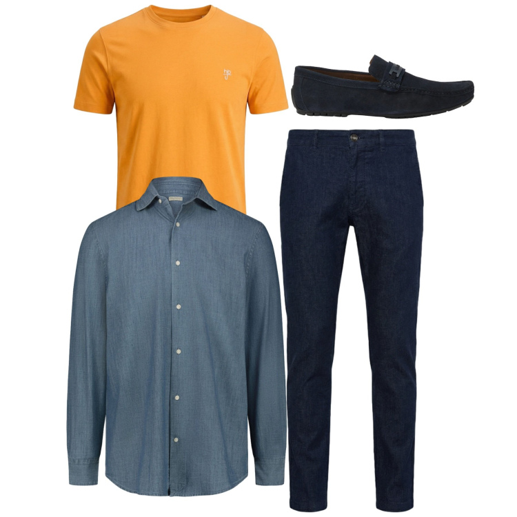 Outfit uomo - Total look. Stile Casual per Tutti i giorni. Abbinamento con scarpe stringate, jeans, t-shirt, camicie.