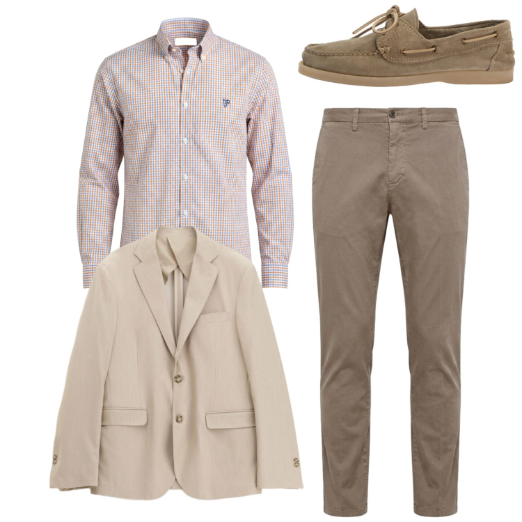 Outfit uomo - Total look. Stile Casual per Tutti i giorni. Abbinamento con scarpe stringate, camicie, pantaloni chino, giacche.