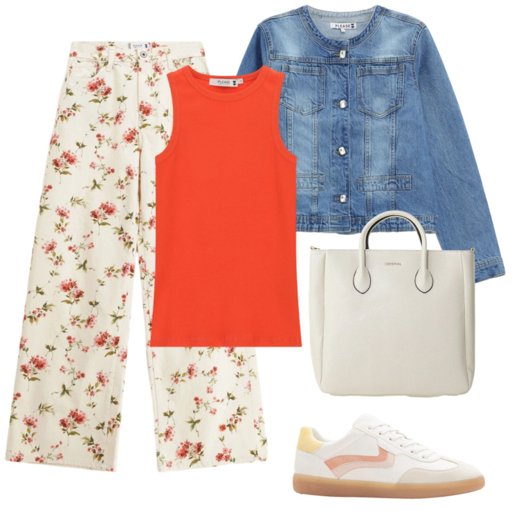 Outfit donna - Shopping day. Stile Casual chic per Tutti i giorni. Abbinamento con sneakers, borse a tracolla, blazer, pantaloni a palazzo, top.