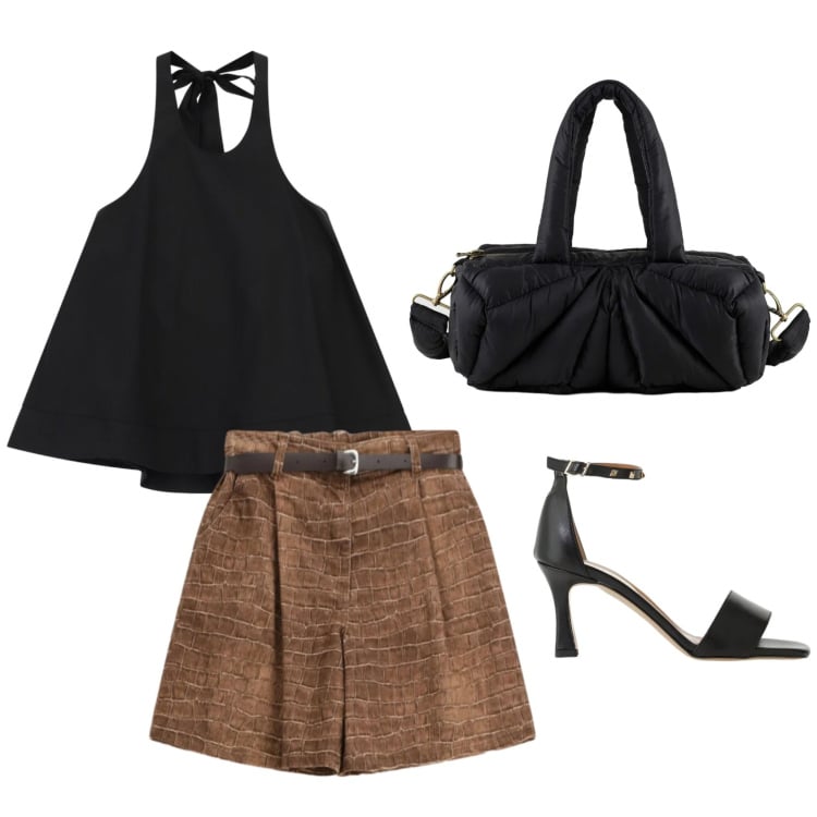 Outfit donna - Total look #2409331. Stile Casual chic per Tutti i giorni. Abbinamento con top, sandali col tacco, bermuda, borse a mano.