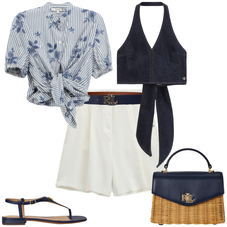 Outfit donna - Ogni giorno con stile. Stile Casual chic per Tutti i giorni. Abbinamento con top, camicie a manica corta, bermuda, sandali in pelle, cinture, borse a mano.