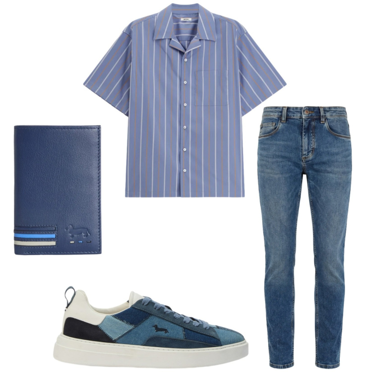 Outfit uomo - Total look #2409374. Stile Urban per Tutti i giorni. Abbinamento con portafogli, jeans slim fit, sneakers, camicie a manica corta.